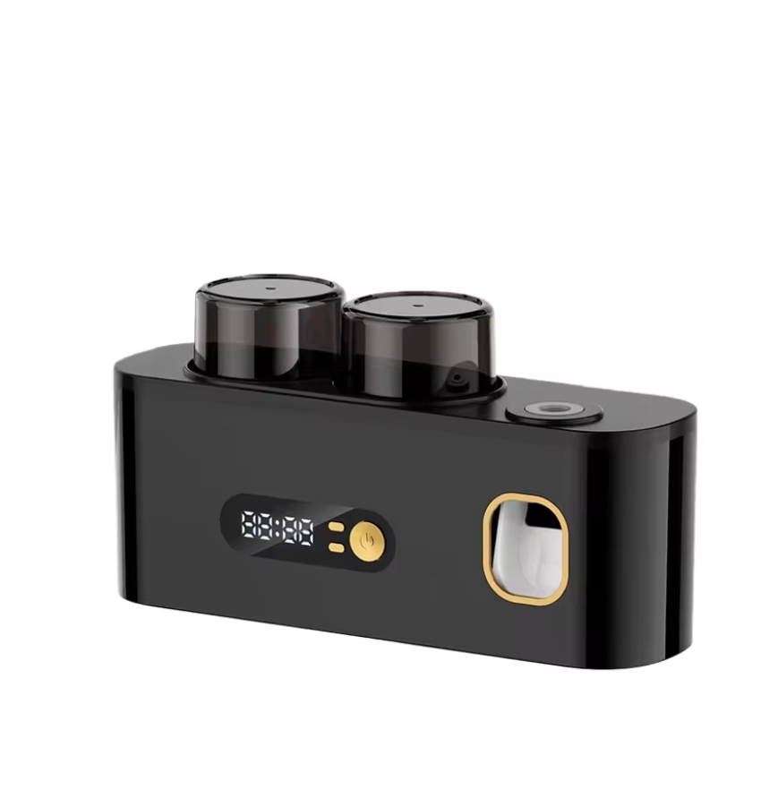 Black toothbrush hygiene station with subtle gold accents